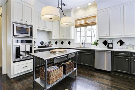 caster island with stainless steel top white cabinet three drawer|Kitchen Island with Stainless Steel Top, Open Shelves, and Drawers.